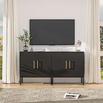 LYNSOM Set of 2 Accent Storage Cabinet with Doors and Adjustable Shelf, Freestanding Modern Sideboard Buffet Cabinet for Office, Dining Room, Living Room, Hallway, Black