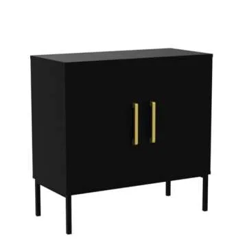 LYNSOM Set of 2 Accent Storage Cabinet with Doors and Adjustable Shelf, Freestanding Modern Sideboard Buffet Cabinet for Office, Dining Room, Living Room, Hallway, Black