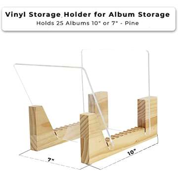 Terrific Tune Vinyl Record Storage Holder - Vinyl Storage Rack 25 Album LPs Holder Display Stand - Pine Wood Record Album Storage with Flame Polished Acrylic Ends - Vinyl Record Holder for Albums