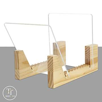 Terrific Tune Vinyl Record Storage Holder - Vinyl Storage Rack 25 Album LPs Holder Display Stand - Pine Wood Record Album Storage with Flame Polished Acrylic Ends - Vinyl Record Holder for Albums
