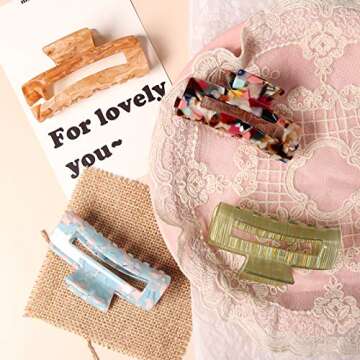 Magicsky 4PCS Hair Claw Clips, Acrylic Banana Barrettes, Celluloid French Butterfly Jaw, Tortoise Gr...