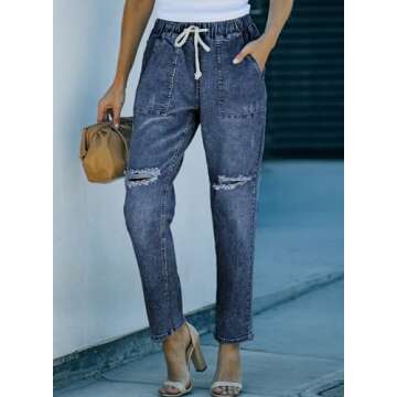 Stylish Sidefeel High Waisted Ripped Denim Joggers
