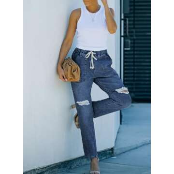 Stylish Sidefeel High Waisted Ripped Denim Joggers