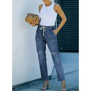 Stylish Sidefeel High Waisted Ripped Denim Joggers