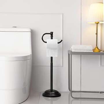 RUMOSE Toilet Paper Holder Stand for Floor, Oil Rubbed Bronze Adjustable (12.4" to 22.8") Bathroom T...
