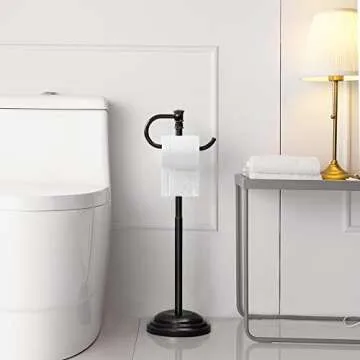 RUMOSE Toilet Paper Holder Stand for Floor, Oil Rubbed Bronze Adjustable (12.4" to 22.8") Bathroom T...