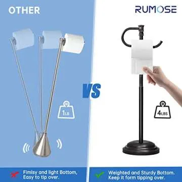 RUMOSE Toilet Paper Holder Stand for Floor, Oil Rubbed Bronze Adjustable (12.4" to 22.8") Bathroom Toilet Tissue Holder, Free Standing Toilet Paper Roll Holder with Storage, Stainless Steel