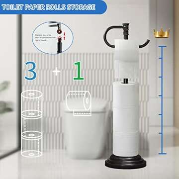 RUMOSE Toilet Paper Holder Stand for Floor, Oil Rubbed Bronze Adjustable (12.4" to 22.8") Bathroom Toilet Tissue Holder, Free Standing Toilet Paper Roll Holder with Storage, Stainless Steel