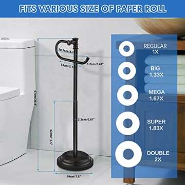 RUMOSE Toilet Paper Holder Stand for Floor, Oil Rubbed Bronze Adjustable (12.4" to 22.8") Bathroom Toilet Tissue Holder, Free Standing Toilet Paper Roll Holder with Storage, Stainless Steel