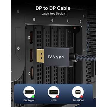 IVANKY DisplayPort Cable 15ft, DP Cable, [4K@60Hz, 2K@165Hz, 2K@144Hz], Nylon Braided High Speed DisplayPort 1.2 Cable, Compatible with PC, Laptop, TV