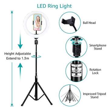 Manelord 10" Selfie Ring Light for iOS & Android Phones