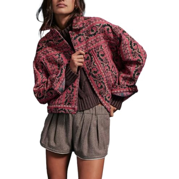 SCOFEEL Women's Embroidered Jacket Long Sleeve Button Down Bomber Jacket Casual Cardigan Fall Winter...