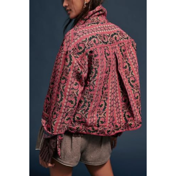 SCOFEEL Women's Embroidered Jacket Long Sleeve Button Down Bomber Jacket Casual Cardigan Fall Winter Outerwear