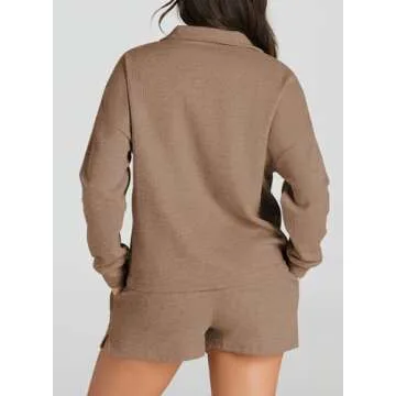 Aleumdr Women’s Waffle Knit Lounge Set with Pockets