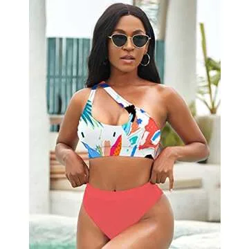 NAFLEAP One Shoulder Cutout Bikini Set for Women High Waisted