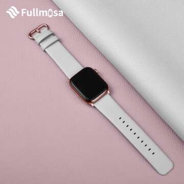 Fullmosa Leather Bands Compatible with Apple Watch 41mm 40mm 38mm 42mm 44mm 45mm 46mm 49mm Women Band Strap for iWatch Ultra 2/Ultra/10/9/8/7/6/5/4/3/2/1/SE2/SE, 42mm 41mm 40mm 38mm Off-white