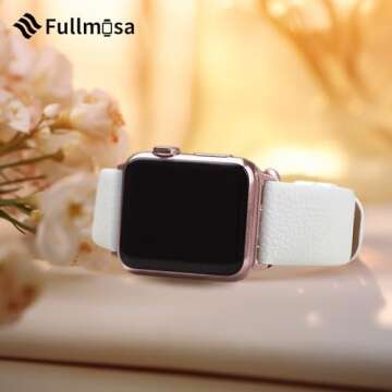 Fullmosa Leather Bands Compatible with Apple Watch 41mm 40mm 38mm 42mm 44mm 45mm 46mm 49mm Women Band Strap for iWatch Ultra 2/Ultra/10/9/8/7/6/5/4/3/2/1/SE2/SE, 42mm 41mm 40mm 38mm Off-white