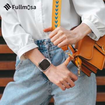 Fullmosa Leather Bands Compatible with Apple Watch 41mm 40mm 38mm 42mm 44mm 45mm 46mm 49mm Women Band Strap for iWatch Ultra 2/Ultra/10/9/8/7/6/5/4/3/2/1/SE2/SE, 42mm 41mm 40mm 38mm Off-white