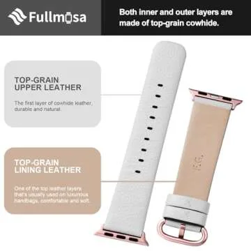 Fullmosa Leather Bands Compatible with Apple Watch 41mm 40mm 38mm 42mm 44mm 45mm 46mm 49mm Women Band Strap for iWatch Ultra 2/Ultra/10/9/8/7/6/5/4/3/2/1/SE2/SE, 42mm 41mm 40mm 38mm Off-white
