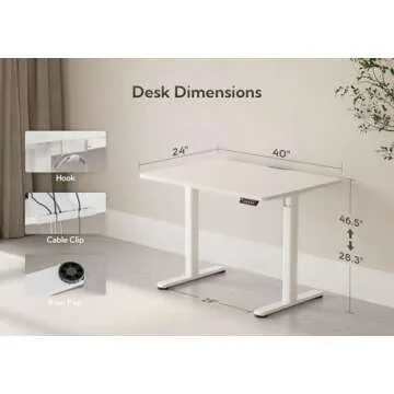 Claiks Electric Standing Desk, Adjustable Height Stand up Desk, 40x24 Inches Sit Stand Home Office Desk with Splice Board, White Frame/White Top