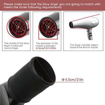 Segbeauty Blow Dryer Comb Attachment, Black Brush Attachments for Hair Dryer Concentrator Nozzle 1.57-1.97", Pro Hairdressing Styling Salon Tool for Straightening Detangling Fine Curly Natural Hair