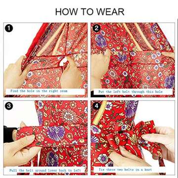 SEBOWEL Women Floral Bohemian Short Sleeve Wrap V Neck Belted Kimono Split Beach Party Maxi Long Dresses Apricot