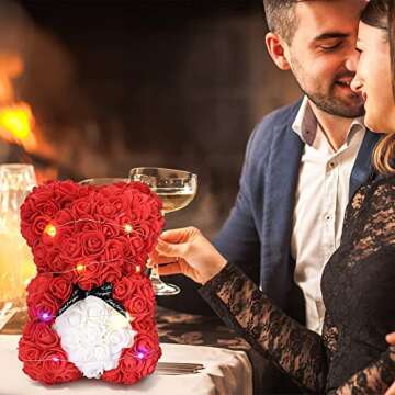 TEBASEF Rose Bear, Rose Teddy Bear, Valentines Day Gifts for her, Perfect for Anniversaries, Bridal Showers, Birthdays, Valentines, Mother's Day - 10 inch Clear Gift Box.Red10In