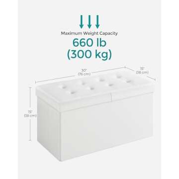 SONGMICS 30 Inches Folding Storage Ottoman Bench with Flipping Lid, Storage Chest Footstool, Faux Leather, White ULSF45WT