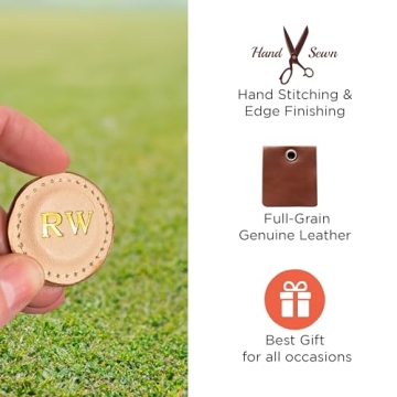 Personalized Golf Ball Markers (Tan, Set of 2) - Golf Gifts for Men - Monogrammed Initial Custom Golf Markers w/Full Grain Genuine Leather - Father’s Day Gift for Golf Lover - Cool Golf Accessories