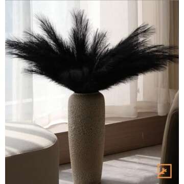 ZIFTY 7-Pcs 38"/3.1FT Black Pampas Grass Large Tall Fluffy Artificial Fake Black Flowers Gothic Decor Bulrush Reed Grass Black Decor for Bedroom Bathroom Wedding (Black)