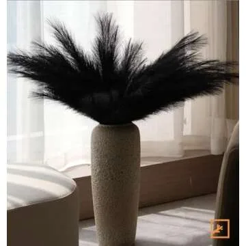 ZIFTY 7-Pcs 38"/3.1FT Black Pampas Grass Large Tall Fluffy Artificial Fake Black Flowers Gothic Decor Bulrush Reed Grass Black Decor for Bedroom Bathroom Wedding (Black)