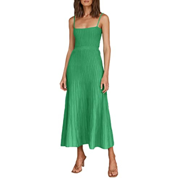 Uusollecy Women’s Stylish Ribbed Knit Maxi Dress in Green