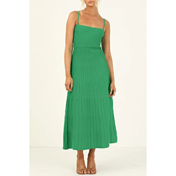 Uusollecy Women’s Stylish Ribbed Knit Maxi Dress in Green