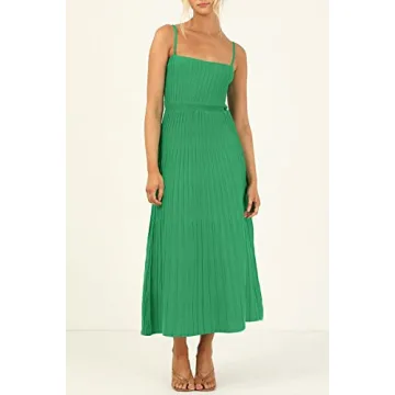 Uusollecy Women’s Stylish Ribbed Knit Maxi Dress in Green
