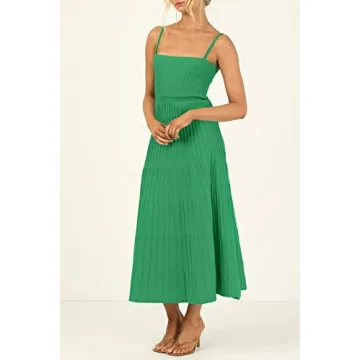 Uusollecy Women’s Stylish Ribbed Knit Maxi Dress in Green