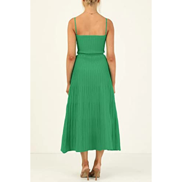 Uusollecy Women’s Stylish Ribbed Knit Maxi Dress in Green