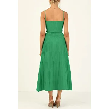 Uusollecy Women’s Stylish Ribbed Knit Maxi Dress in Green