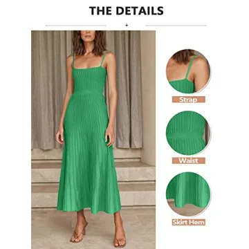 Uusollecy Women’s Stylish Ribbed Knit Maxi Dress in Green