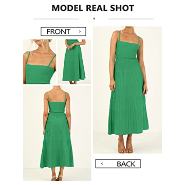 Uusollecy Women’s Stylish Ribbed Knit Maxi Dress in Green