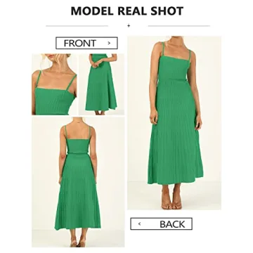 Uusollecy Women’s Stylish Ribbed Knit Maxi Dress in Green