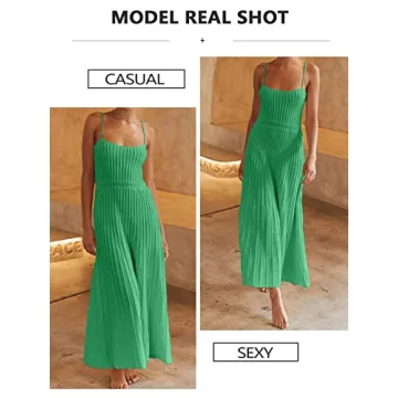 Uusollecy Women’s Stylish Ribbed Knit Maxi Dress in Green