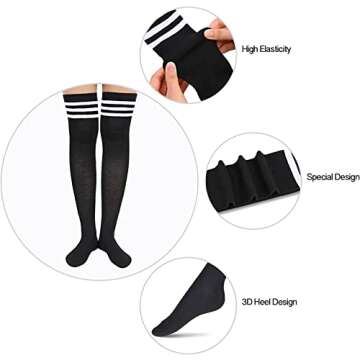 Striped Thigh High Socks for Women - Over the Knee High Socks for Teen Girls, Thigh High Stockings