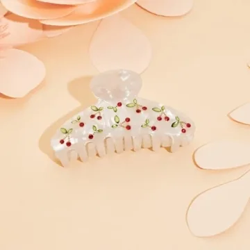 Red Cherry Acrylic Hair Clips for Thick Hair