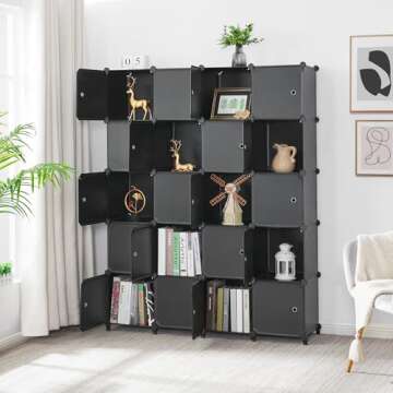 ANWBROAD 20 Cube Organizer with Door - Plastic Cube Shelf, DIY Modular Storage Shelves for Bedroom, ...