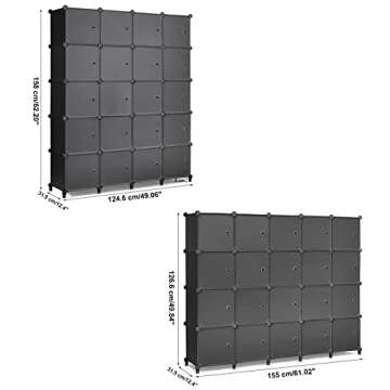 ANWBROAD 20 Cube Organizer with Door - Plastic Cube Shelf, DIY Modular Storage Shelves for Bedroom, Living Room, Office