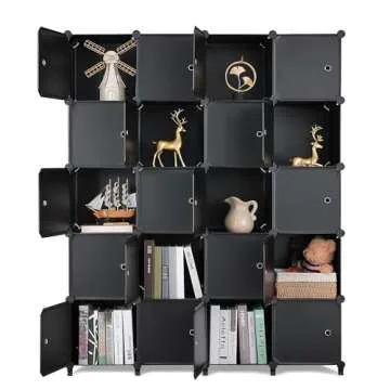 ANWBROAD 20 Cube Organizer with Door - Plastic Cube Shelf, DIY Modular Storage Shelves for Bedroom, Living Room, Office