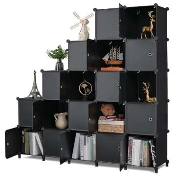 ANWBROAD 20 Cube Organizer with Door - Plastic Cube Shelf, DIY Modular Storage Shelves for Bedroom, Living Room, Office