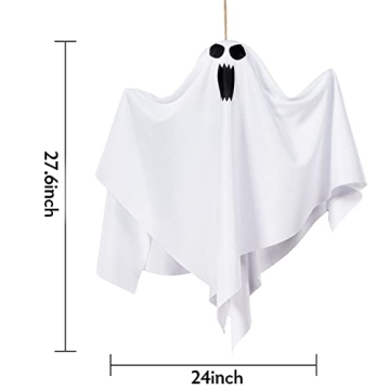 Sunolga 8 Pack 27.6 Inch Halloween Hanging Ghosts for Halloween Party Decoration, Cute Flying Ghost for Front Yard Patio Lawn Garden Party Décor, Tree, Spooky Party Supplies, White