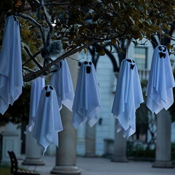 Sunolga 8 Pack 27.6 Inch Halloween Hanging Ghosts for Halloween Party Decoration, Cute Flying Ghost for Front Yard Patio Lawn Garden Party Décor, Tree, Spooky Party Supplies, White