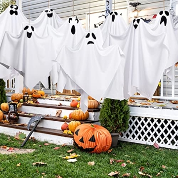 Sunolga 8 Pack 27.6 Inch Halloween Hanging Ghosts for Halloween Party Decoration, Cute Flying Ghost for Front Yard Patio Lawn Garden Party Décor, Tree, Spooky Party Supplies, White